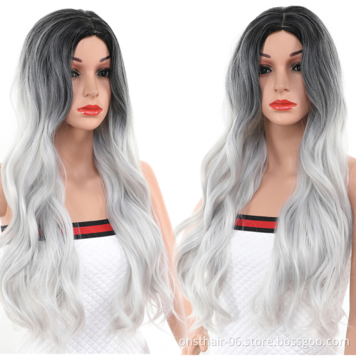 Water Wig Hair Lolita Wig Cosplay Wigs for Women Synthetic Middle Parting Blonde with Fake Hair Long Body Wave Ombre 1b/gray